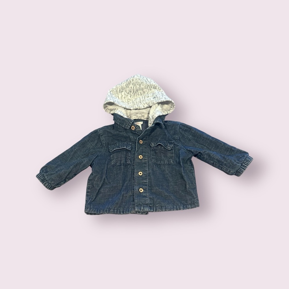 Baby Cat & Jack Hooded Blue Corduroy Button Front Shirt Jacket Size 6-9 Months